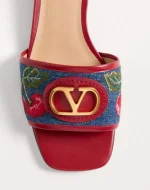 Valentino Vlogo Signature Denim Slide Sandal With Cherryfic Embroidery 20Mm - Image 3